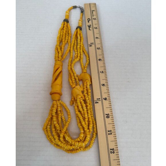 Hand-Carved Vtg. Yellow Beaded Elephant Necklace & Tribal Design Ethnic Boho Y2K - Picture 4 of 4